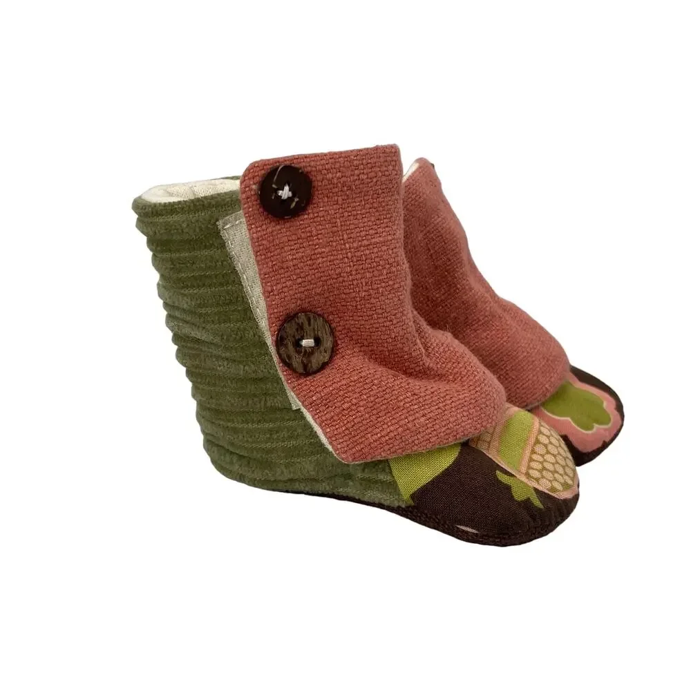 Infusion Fibers Fabric Baby Girls Button Booties 6-12mo